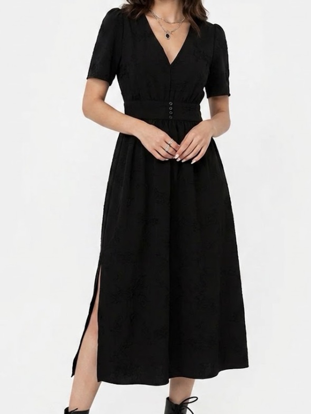 Disturbia Medea Jacquard V Neck Midaxi Dress 12